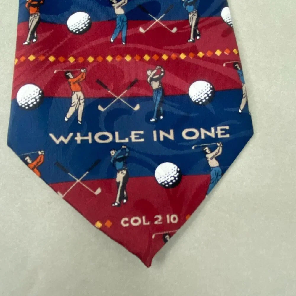 Whole In One Golf-Themed Red‎ BlueSilk Tie By Apostles Apparel Red/Blue 59x4
